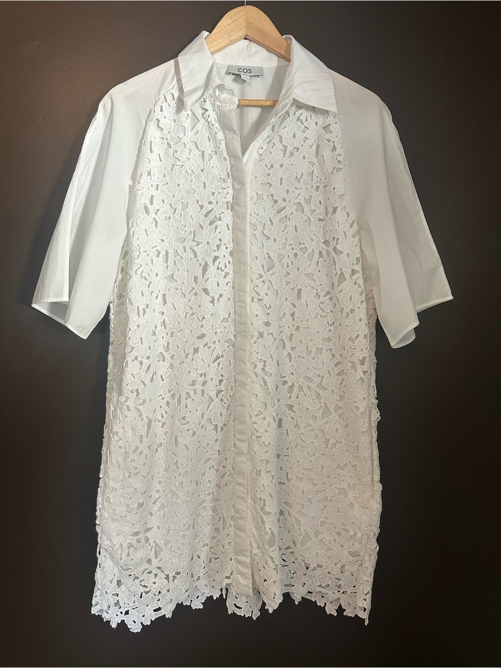 COS Broderie Anglaise White Lace Short Sleeve Shirt Dress Size 10 - Picture 2 of 10